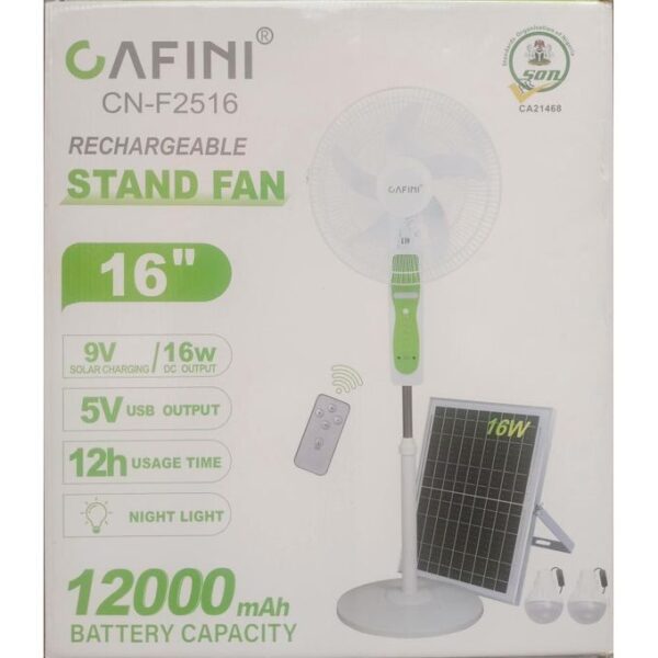 Cafini 16" Rechargeable Solar Standing Fan